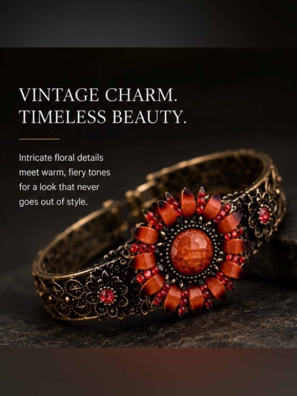 Elegant Orange Floral hinged bracelet